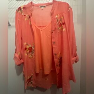 Hope Springs Coral Flower Embroidered Blouse with Cami
